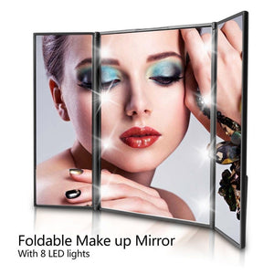 Tri-sided Foldable 8 LED Lighted Makeup Mirror